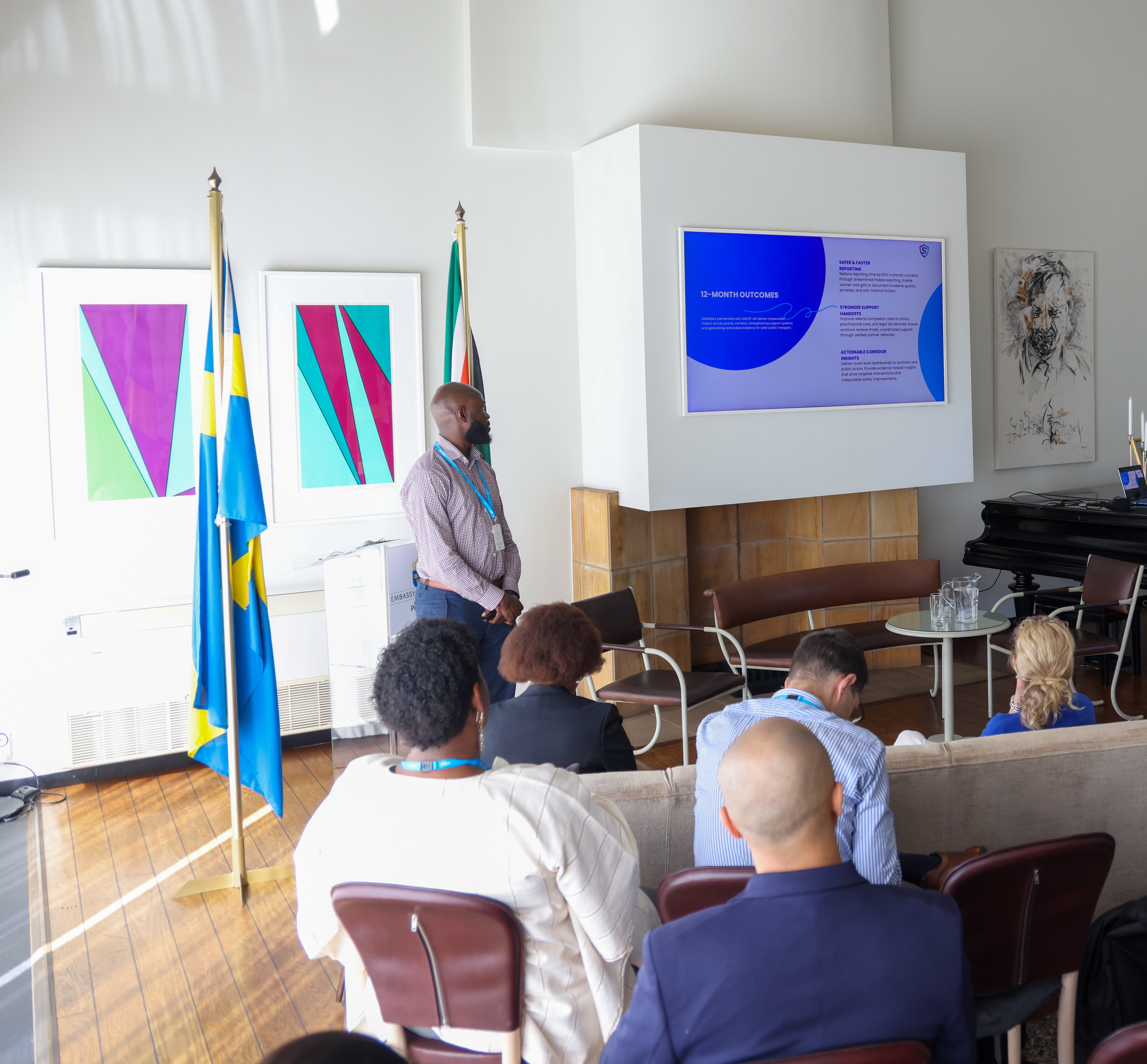 SafeRide CEO presenting SafeRide at a UNICEF Venture Fund meet